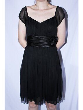 NWOT Juliet #2166 Short Chiffon & Satin Party Dress-Size M-BLACK